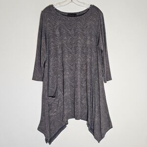 Cut Loose Shirt Womens Large Purple Tunic Handkerchief Hem Pocket Art to Wear